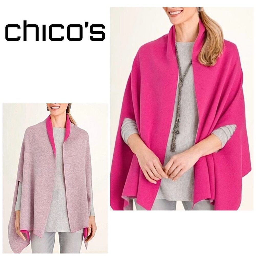 New. Chico’s pink reversible travel wrap. Retails $119